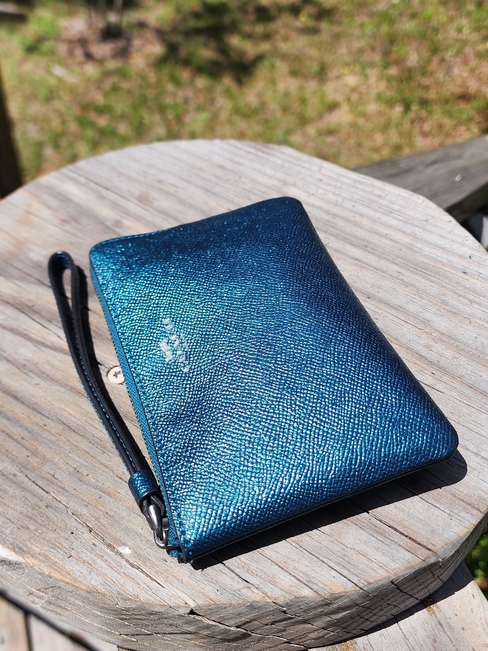 Coach Metallic Teal Leather Wallet - Picture 2 of 10